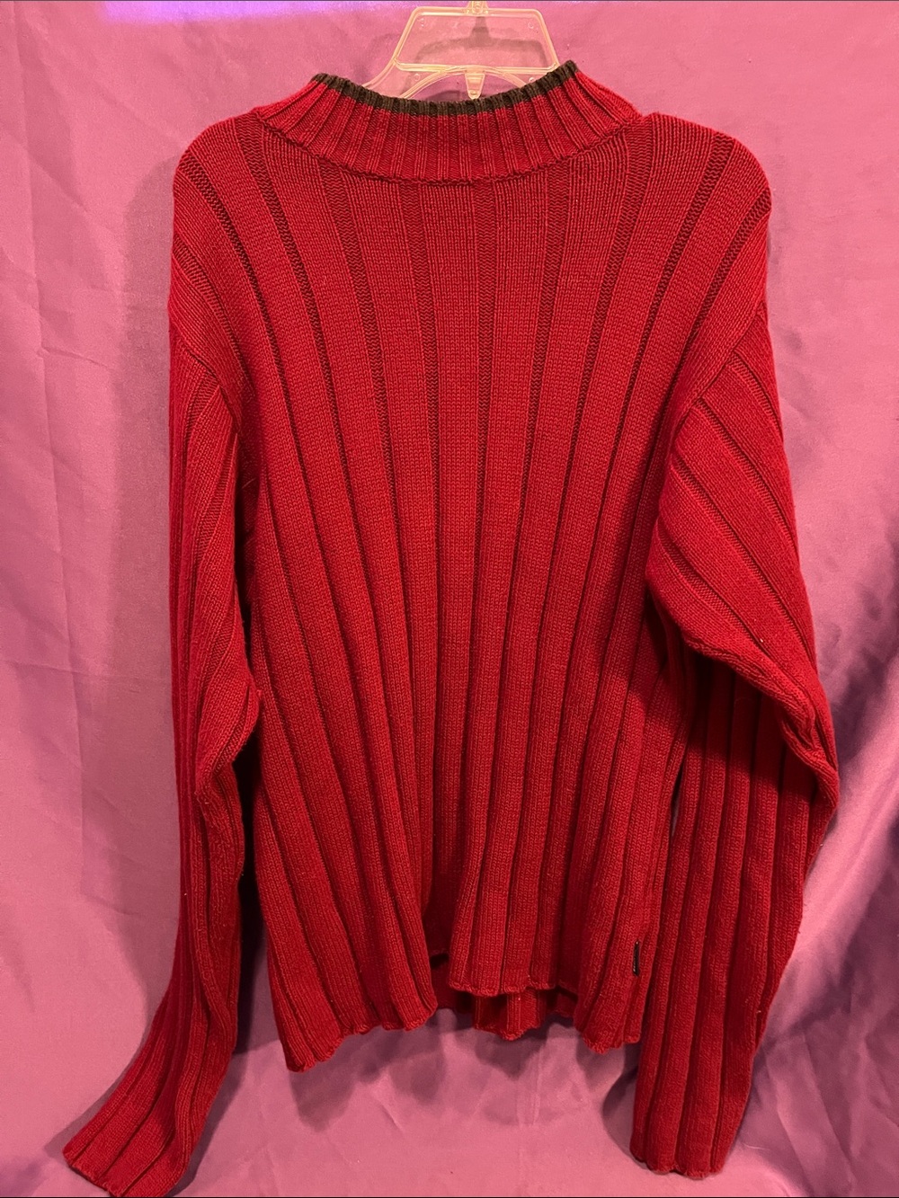 Tommy Hilfiger Men's Red Ribbed Crewneck Sweater